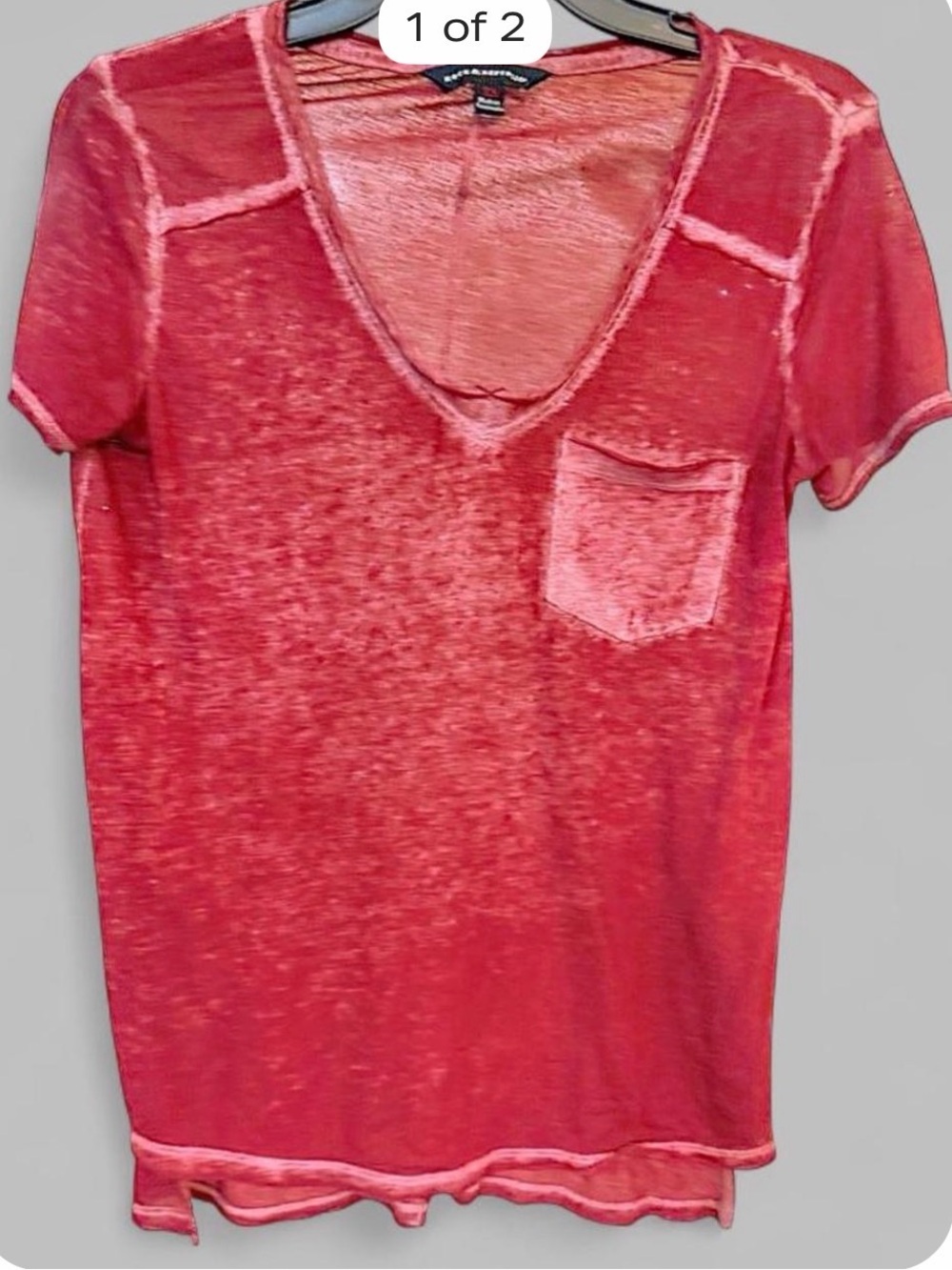 Rock & Republic Red V-Neck Short Sleeve Pocket Tee